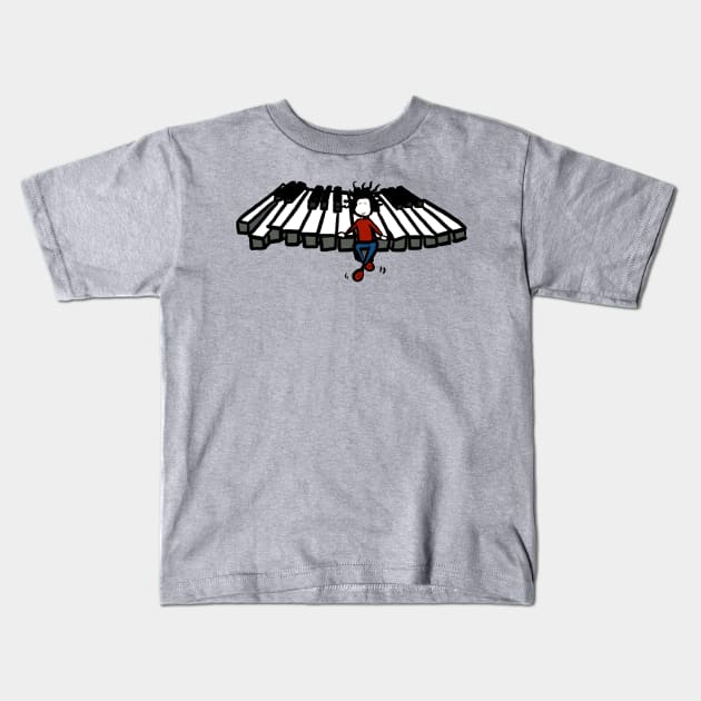 Flying piano 2 woman Kids T-Shirt by Guastevi